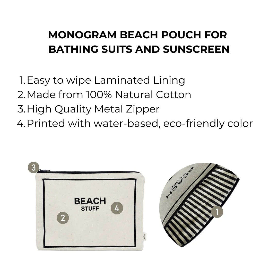 Monogram Beach Pouch for Bathing Suits and Sunscreen, Cream