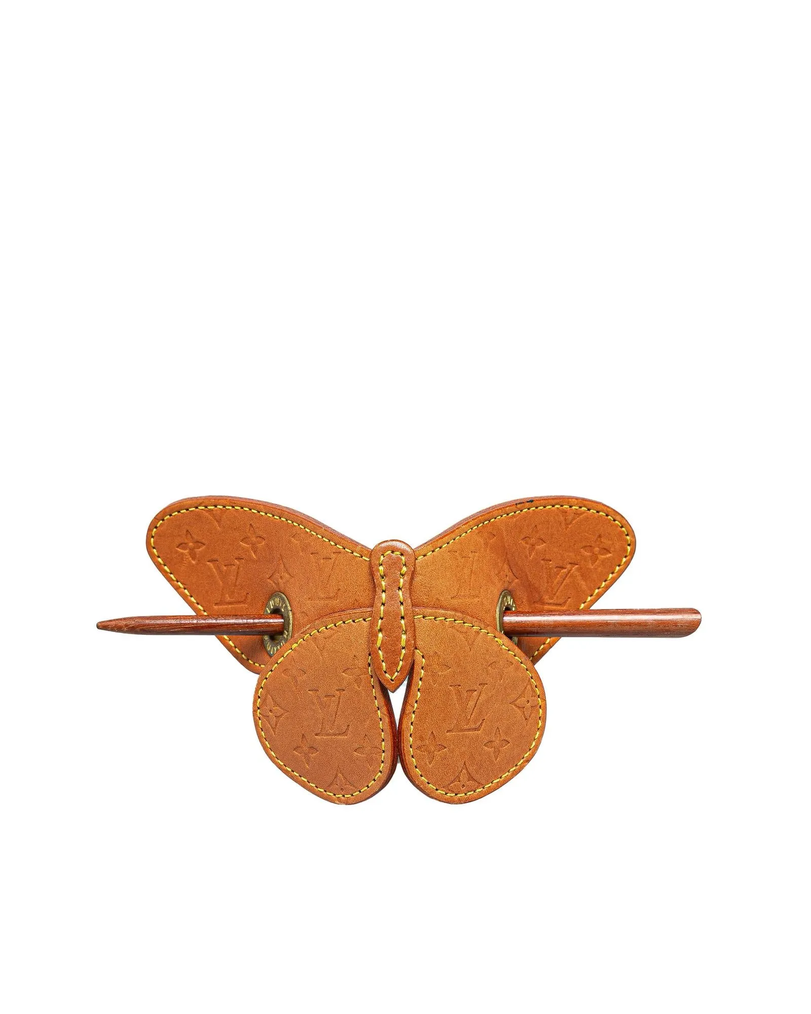 Monogram Butterfly Barrette Hair Pick with Vachetta Leather