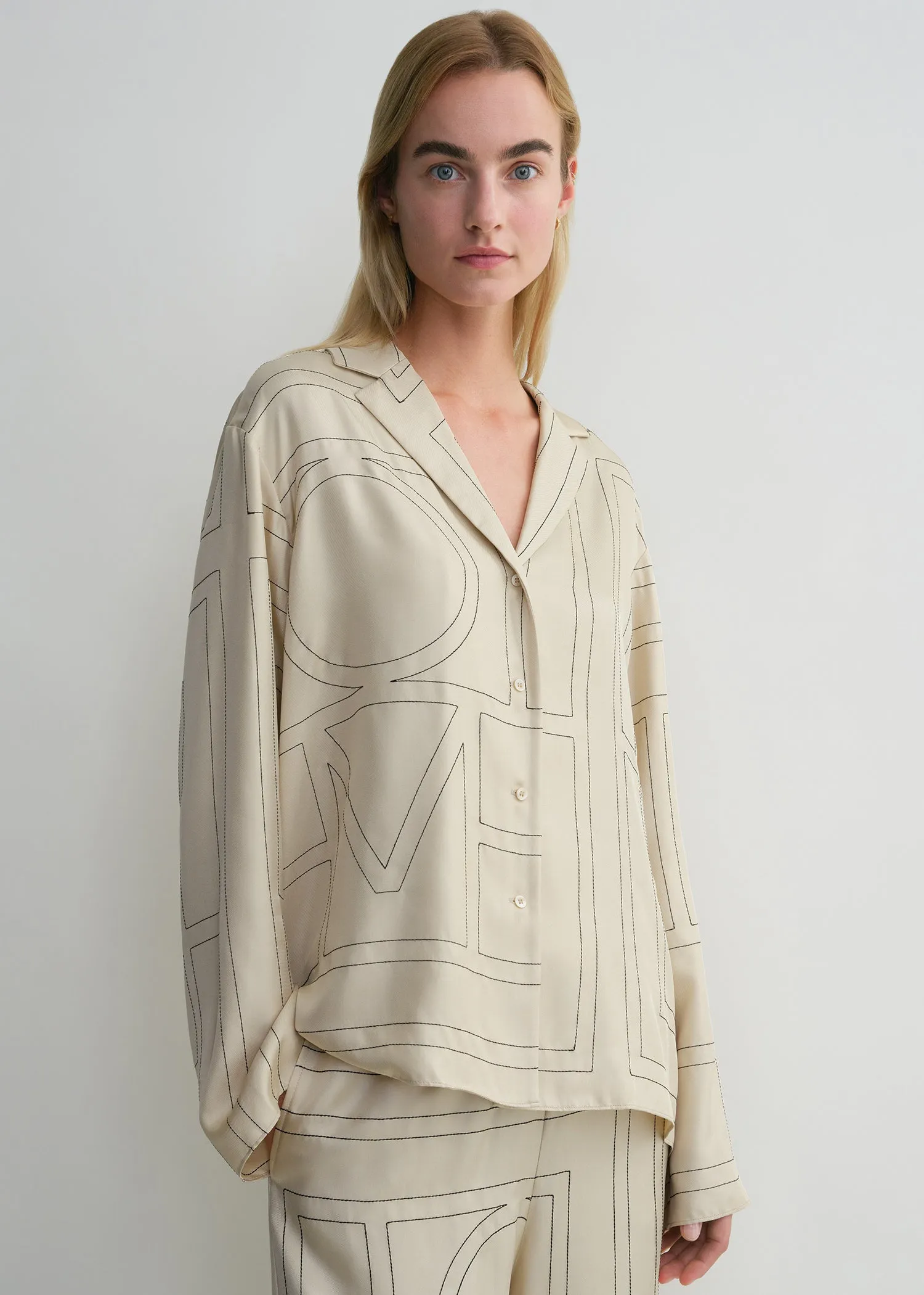 Monogram silk pj top ivory