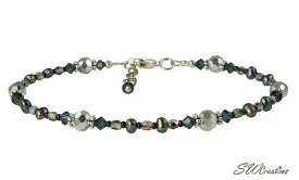 Moonlit Sapphire Pearl Crystal Beaded Anklet