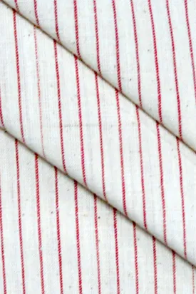 Moralfibre 100% Cotton Handspun Handwoven Light Cream & Red Stripe Fabric