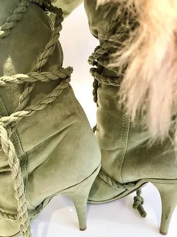 MOSCHINO KNEE HIGH GREEN SUEDE HEEL BOOTS