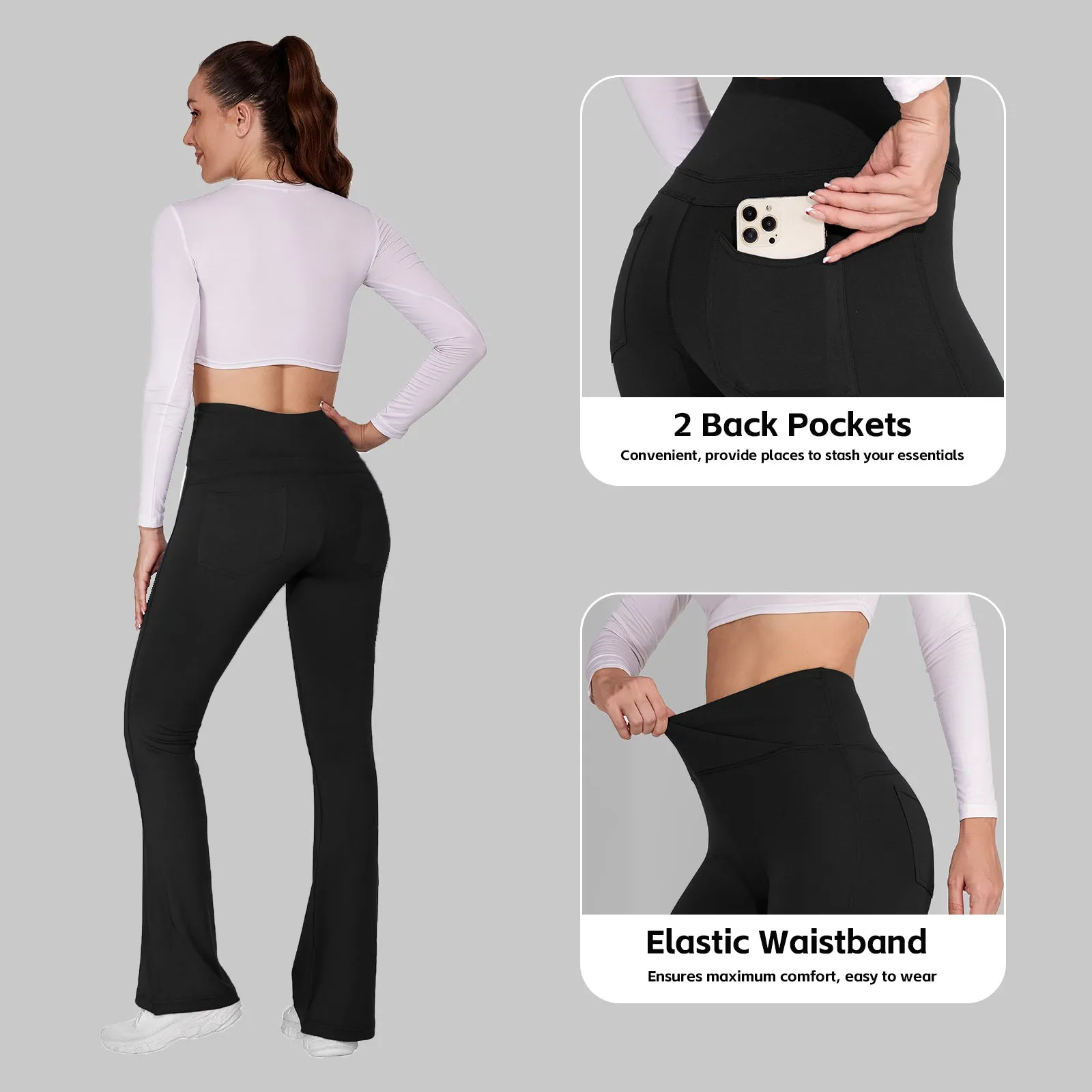 MOTEEPI Flare Leggings with Pockets High Waist Yoga Pants Crossover Bootcut Yoga Pants Stretchy