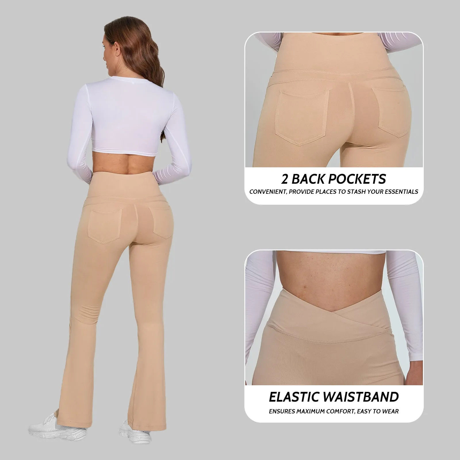 MOTEEPI Flare Leggings with Pockets High Waist Yoga Pants Crossover Bootcut Yoga Pants Stretchy