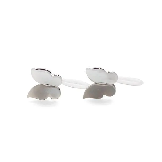 Mother Of Pearl Butterfly Invisible Clip On Stud Earrings (Silver tone)