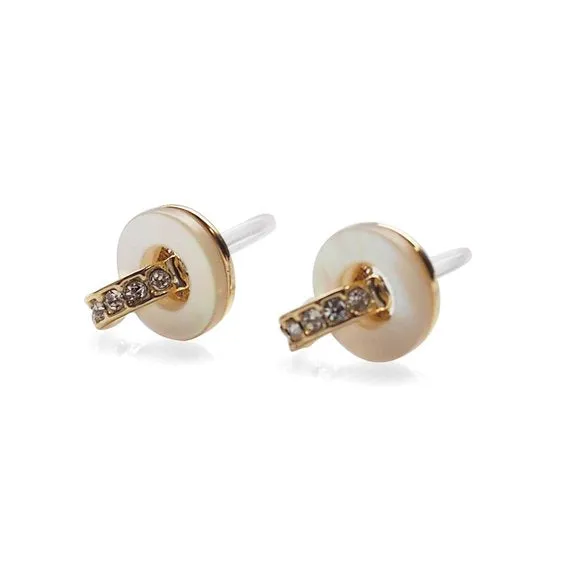 Mother Of Pearl Hoop Invisible Clip On Stud Earrings (Gold tone)