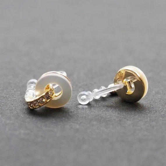 Mother Of Pearl Hoop Invisible Clip On Stud Earrings (Gold tone)