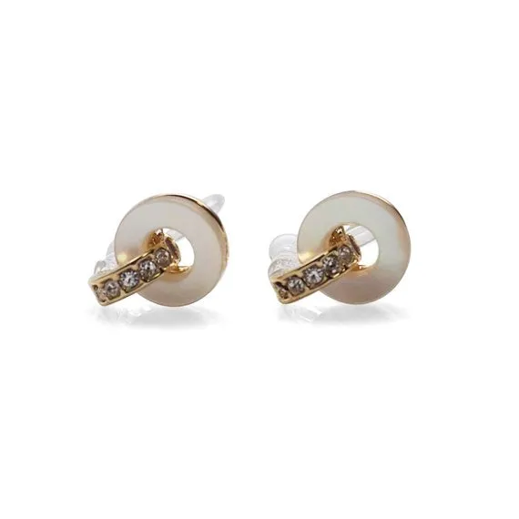 Mother Of Pearl Hoop Invisible Clip On Stud Earrings (Gold tone)