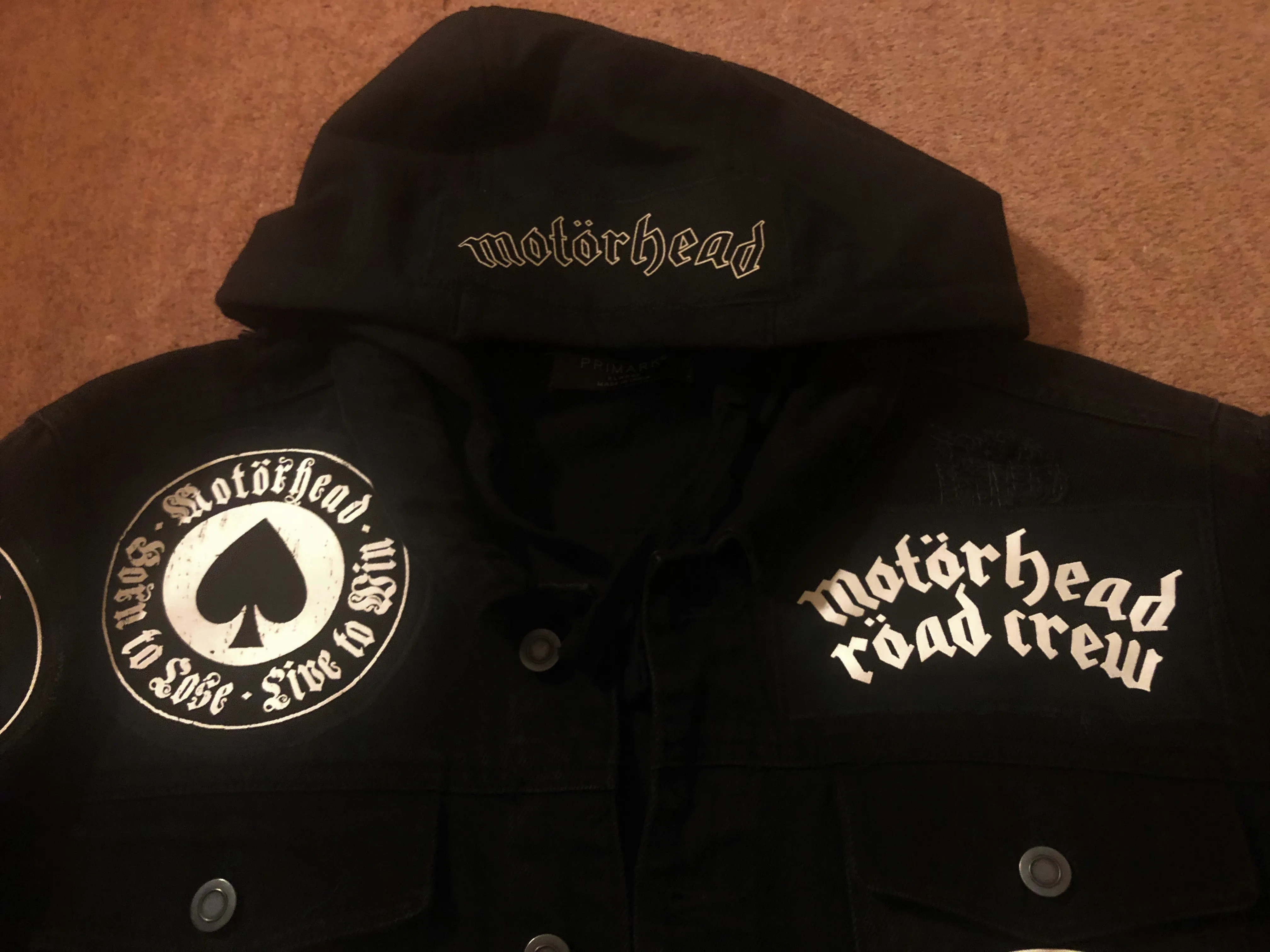 Motörhead Road Crew Distressed Slashed Hooded Denim Jacket Ace Of Spades