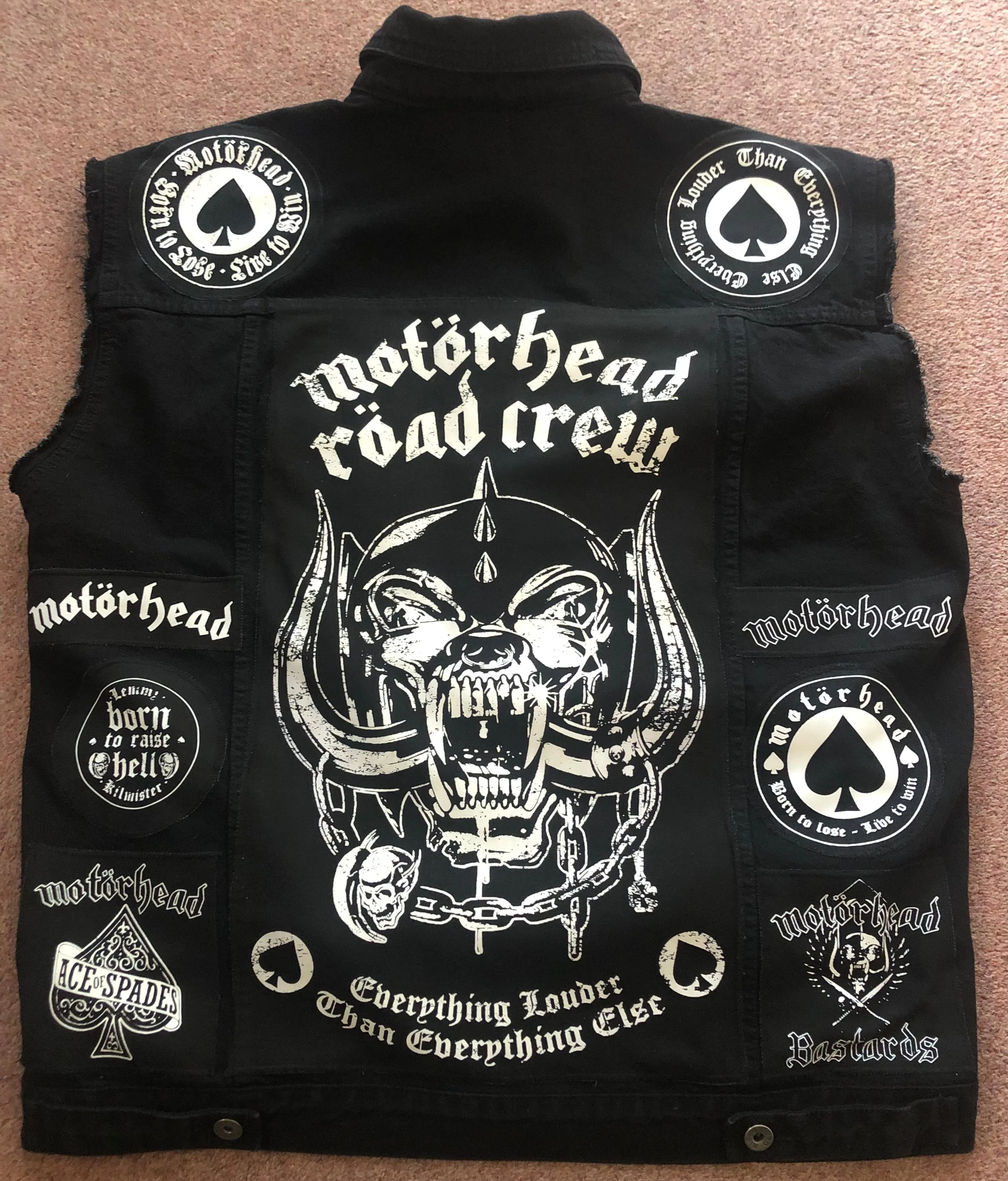 Motörhead Road Crew Everything Louder Denim Vest Cut-Off Battle Jacket Ace Of Spades