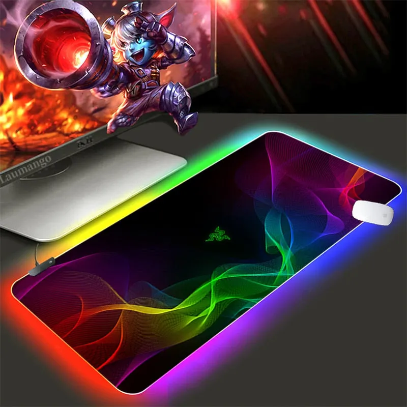 Mouse pad  RGB Razer Gaming Accessories Computer Large 900x400 Mousepad Gamer Rubber Carpet With Backlit Play CS GO LOL Desk Mat