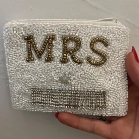 Mrs Beaded White Zip Pouch