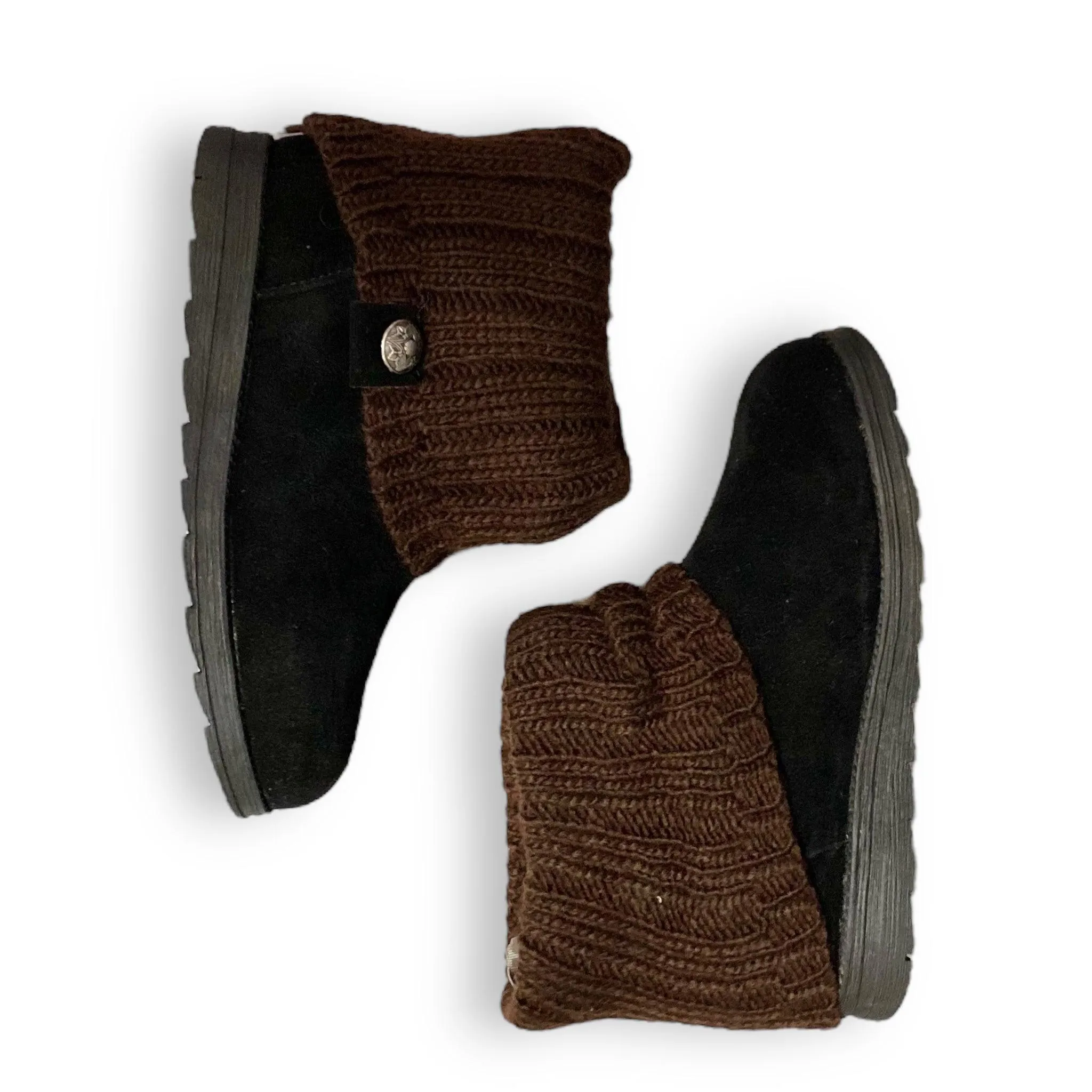 Muk Luks Black Suede Brown Sweater Boots