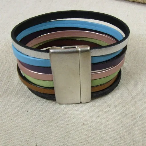 Multi-colored Wide Leather Cuff Bracelet