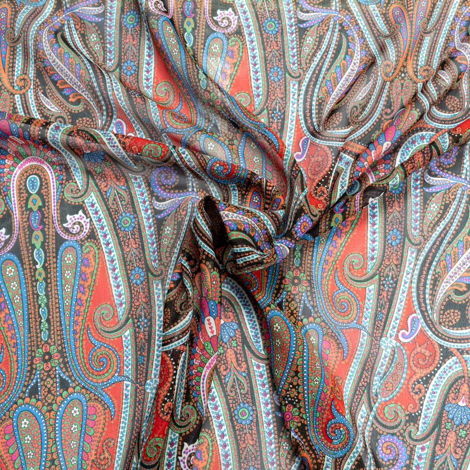 Multi Coloured Paisley Printed Silk Georgette