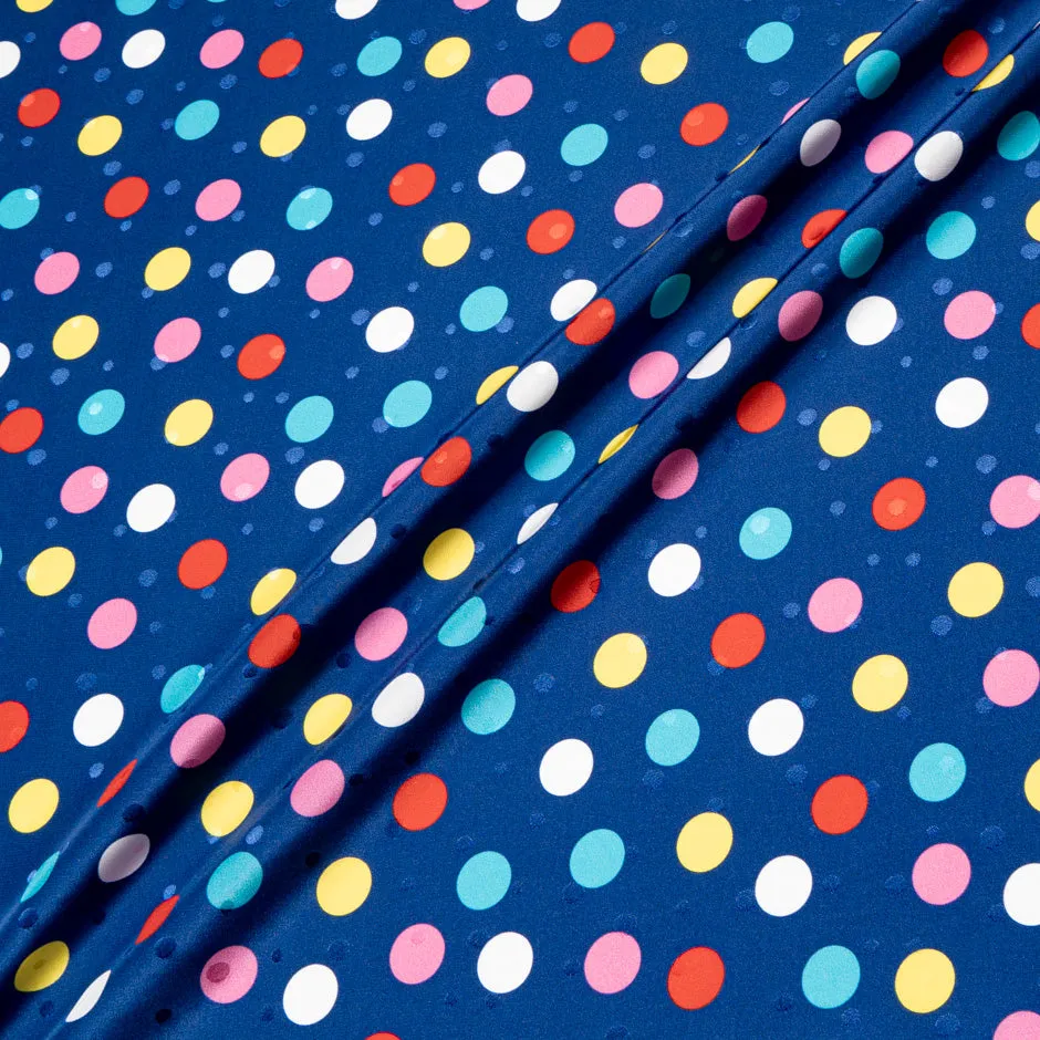 Multi-Coloured Spot Printed Blue Silk Jacquard