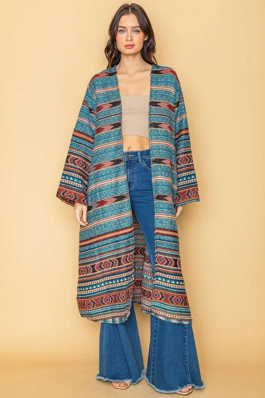 Multi Long Aztec Open Duster