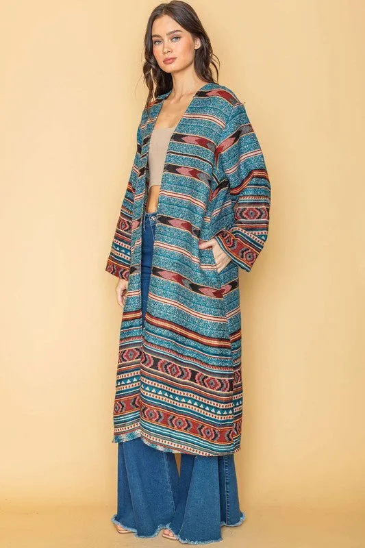 Multi Long Aztec Open Duster