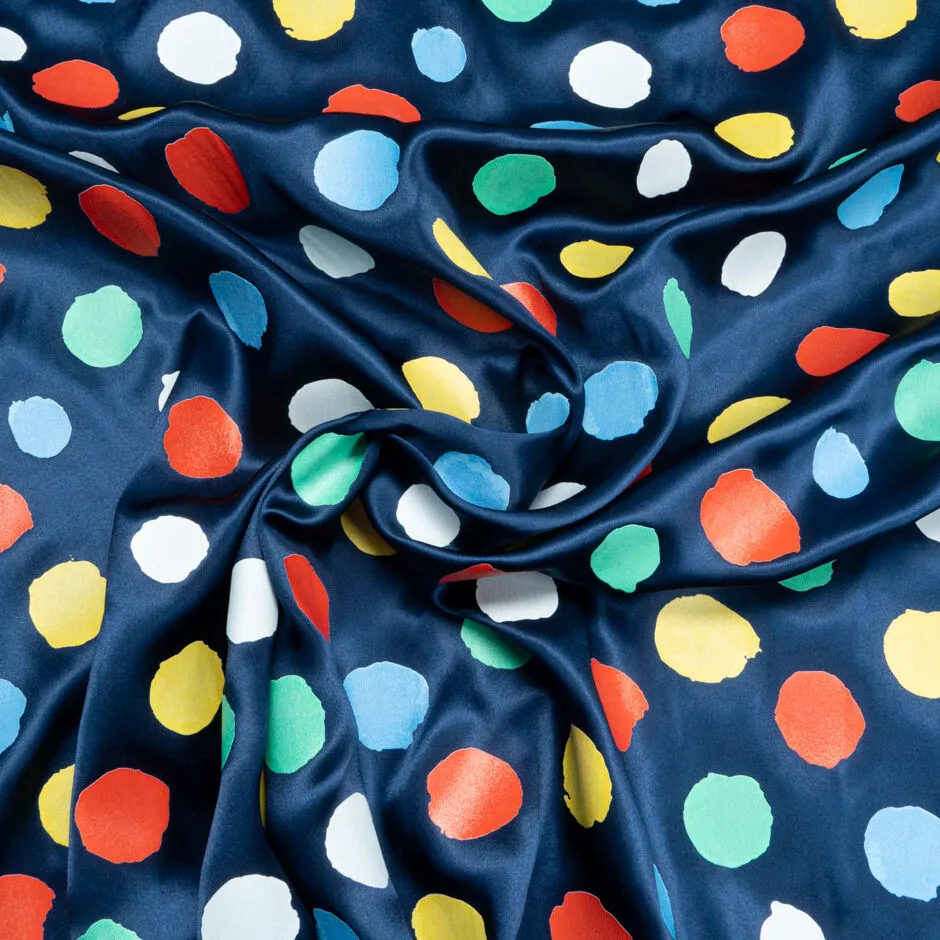 Multi Spot Vision Printed Navy Pure Silk Satin