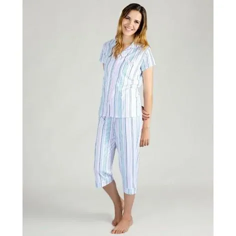 Multi Stripe Notch Collar Capri Set