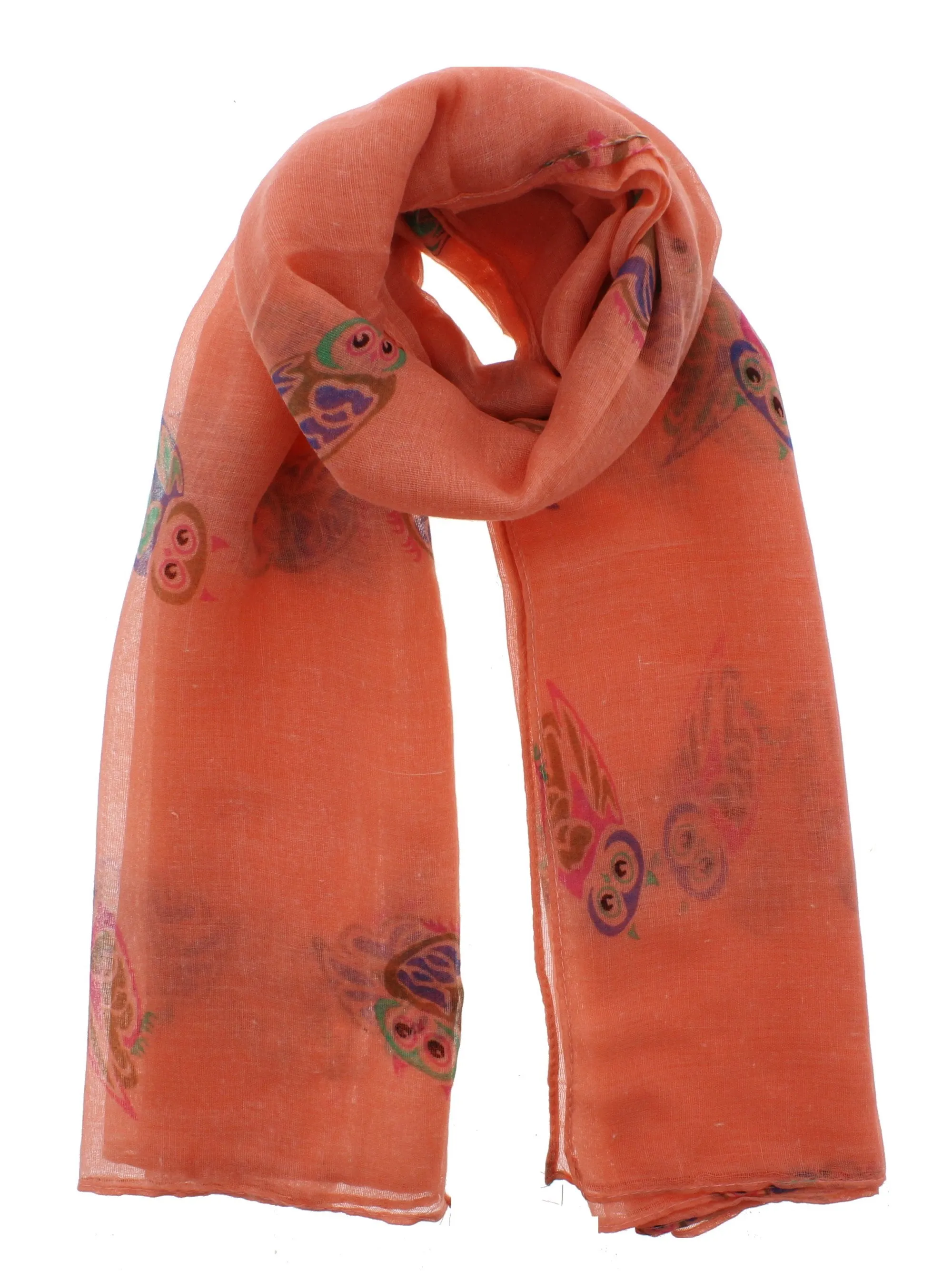 Multicolour Owl Print on Coloured Scarf