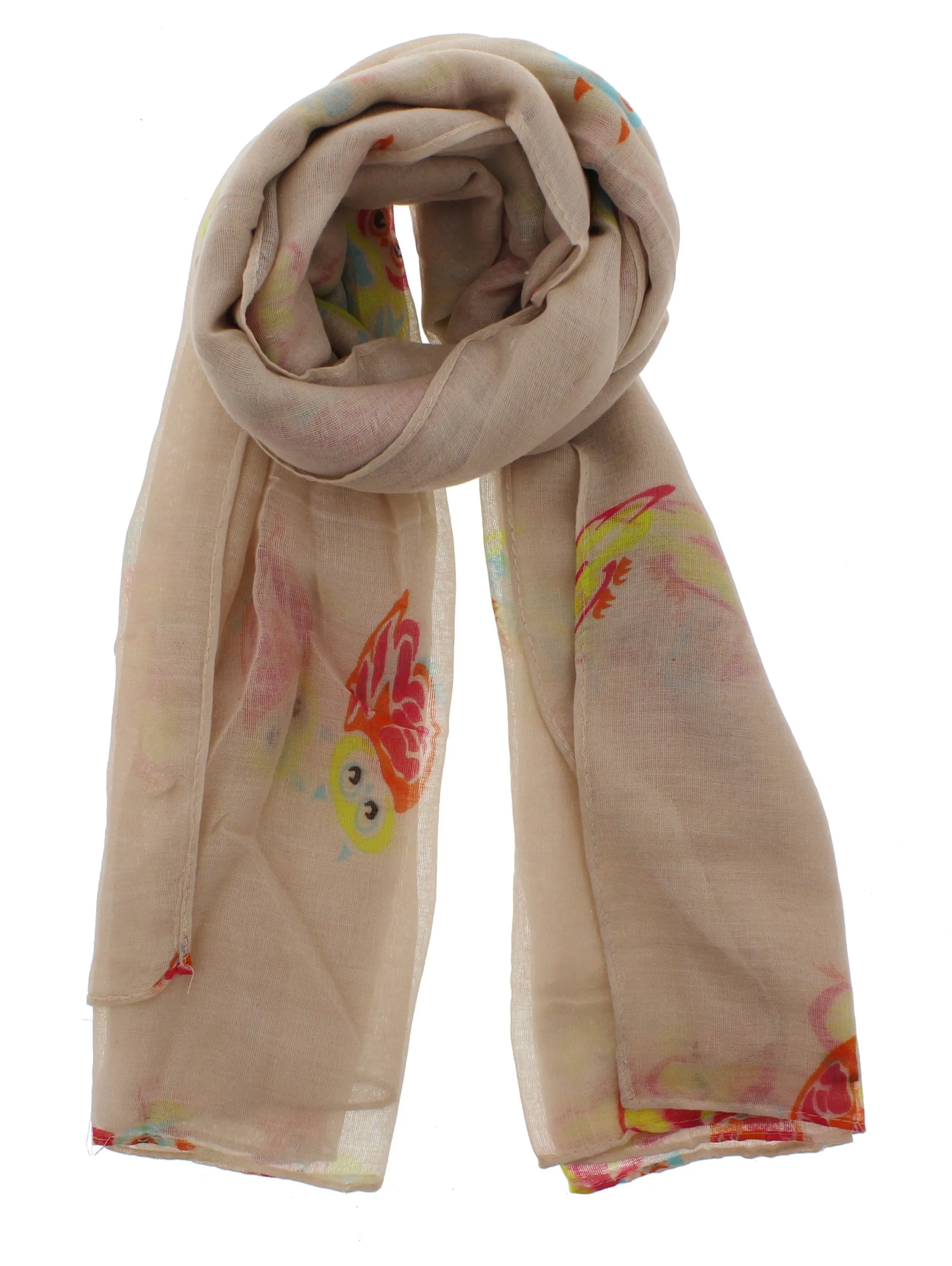 Multicolour Owl Print on Coloured Scarf