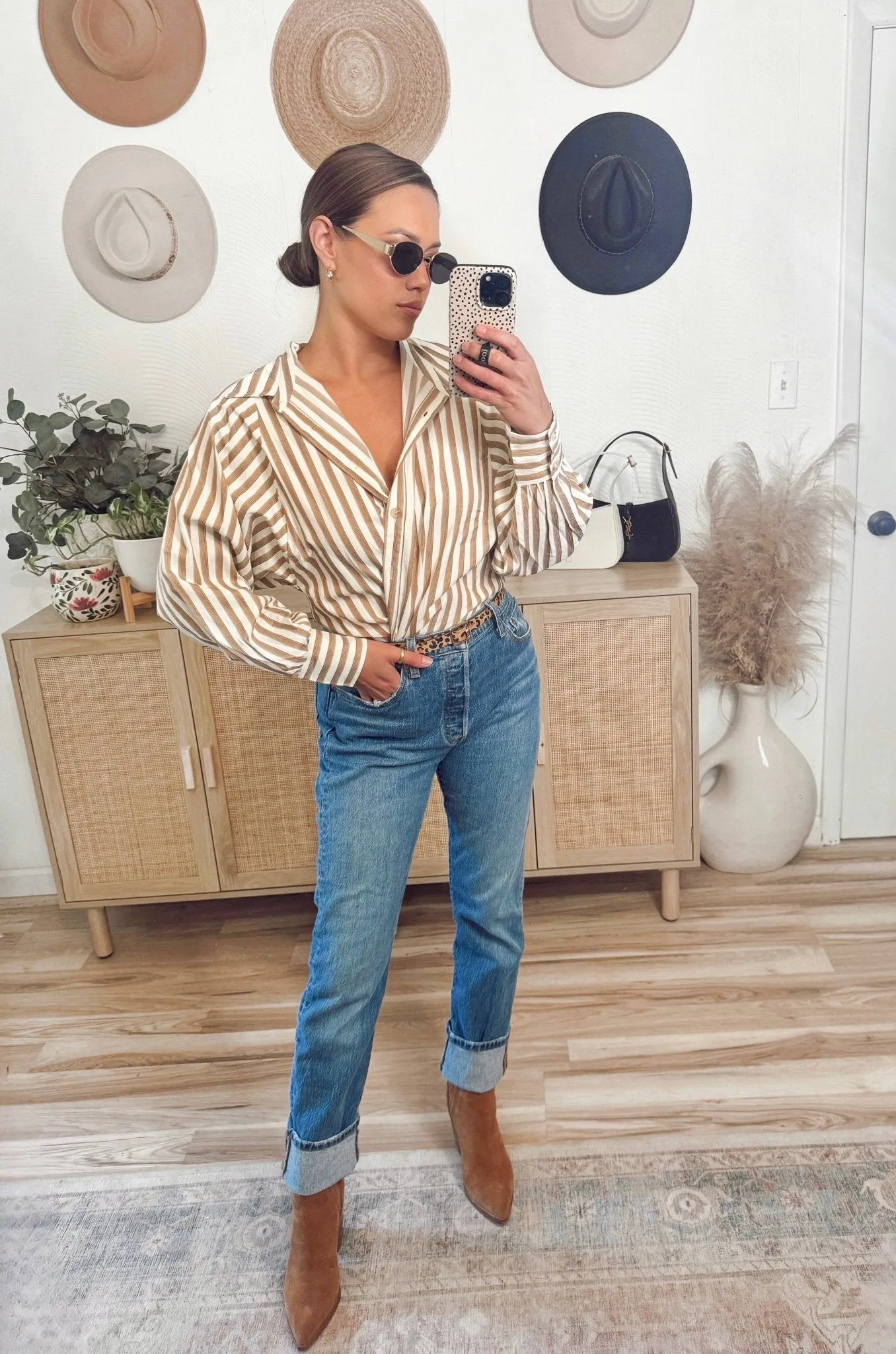 Muse By Magnolia Camel Striped Button Down Shirt - FINAL SALE