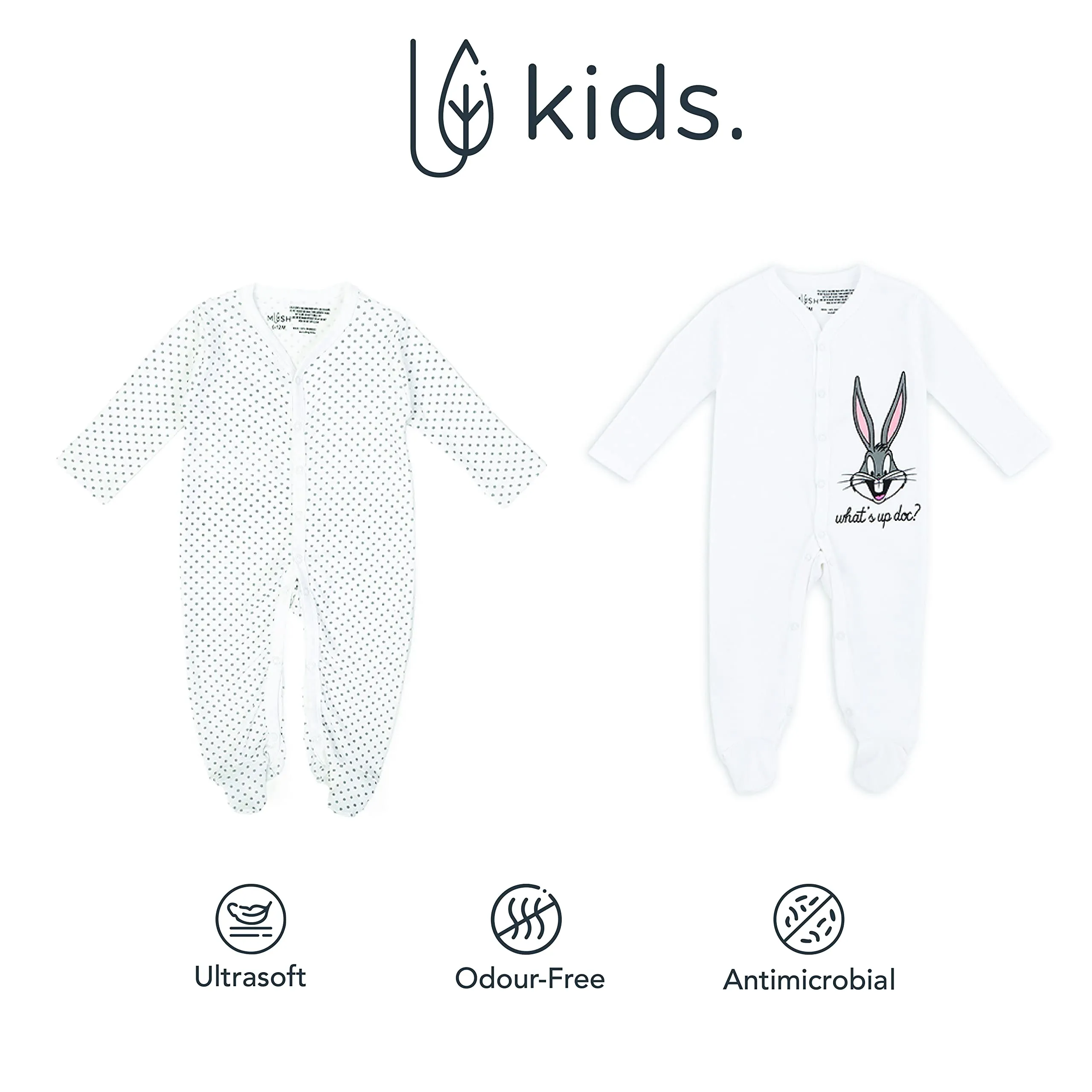 Mush Ultra Soft Bamboo Unisex Onesies Combo Set for New Born Baby/Kids Pack of 2, (3-6 Month, Stary Night & Daylight)