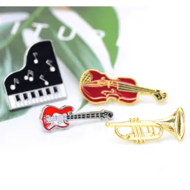 Musical Instrument Pins/Brooches - Piano, Violin, Electric Guitar and Trumpet