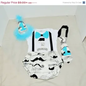 Mustache cake smash outfit with party hat, First Birthday Outfit, 1st 2nd 3rd  birthday, First Birthday Cake Smash, Mustache