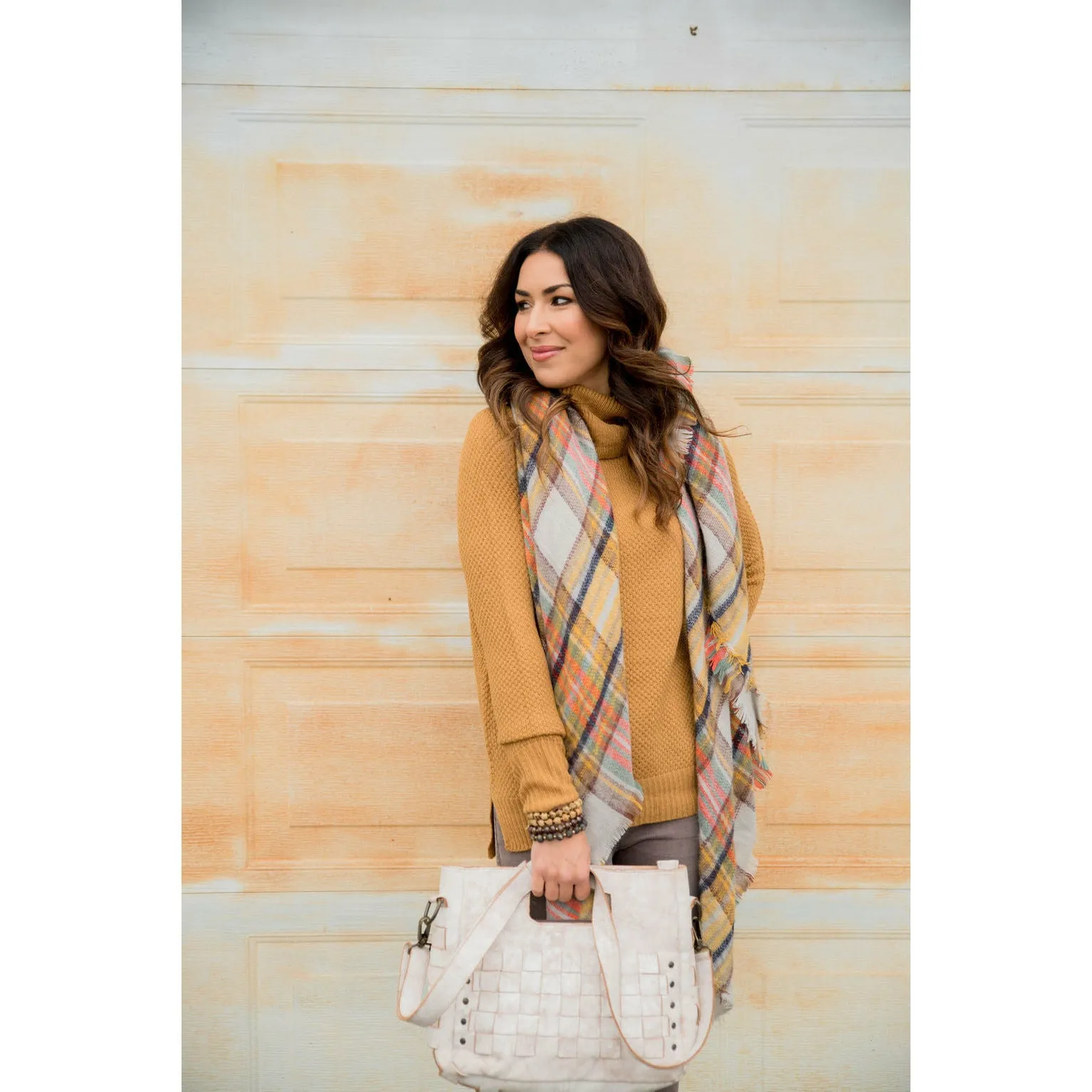 Mustard Plaid Blanket Scarf