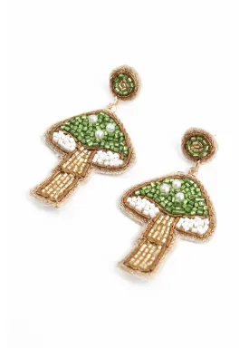 My Doris - Green Mushroom Beaded Earrings