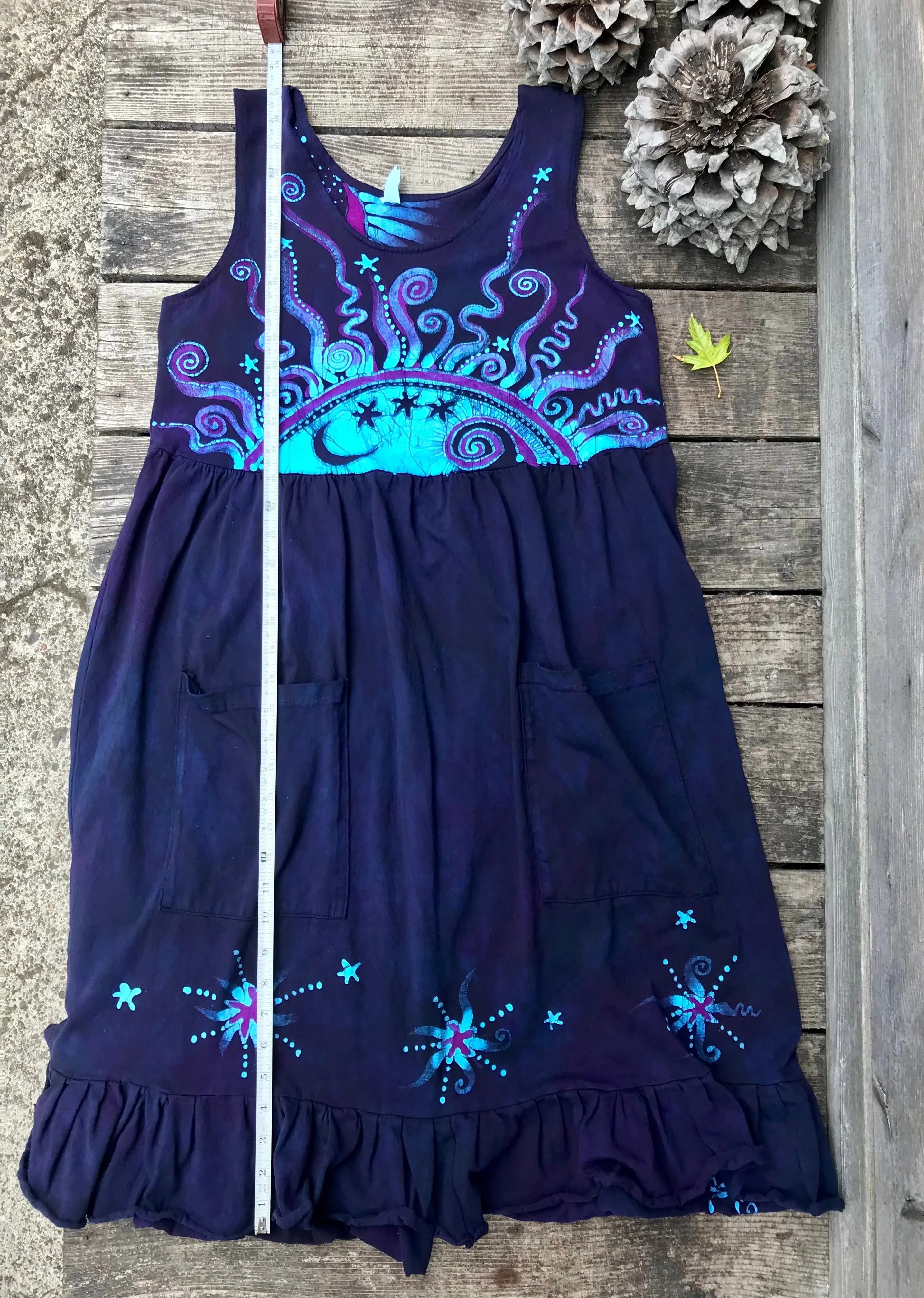 Mystic Moonlight with Turquoise Sunrise - Farmer's Market Pocket Dress - Size MEDIUM