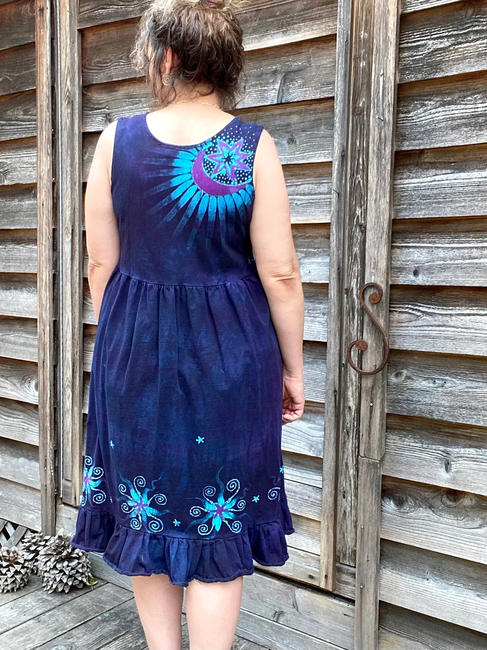 Mystic Moonlight with Turquoise Sunrise - Farmer's Market Pocket Dress - Size MEDIUM