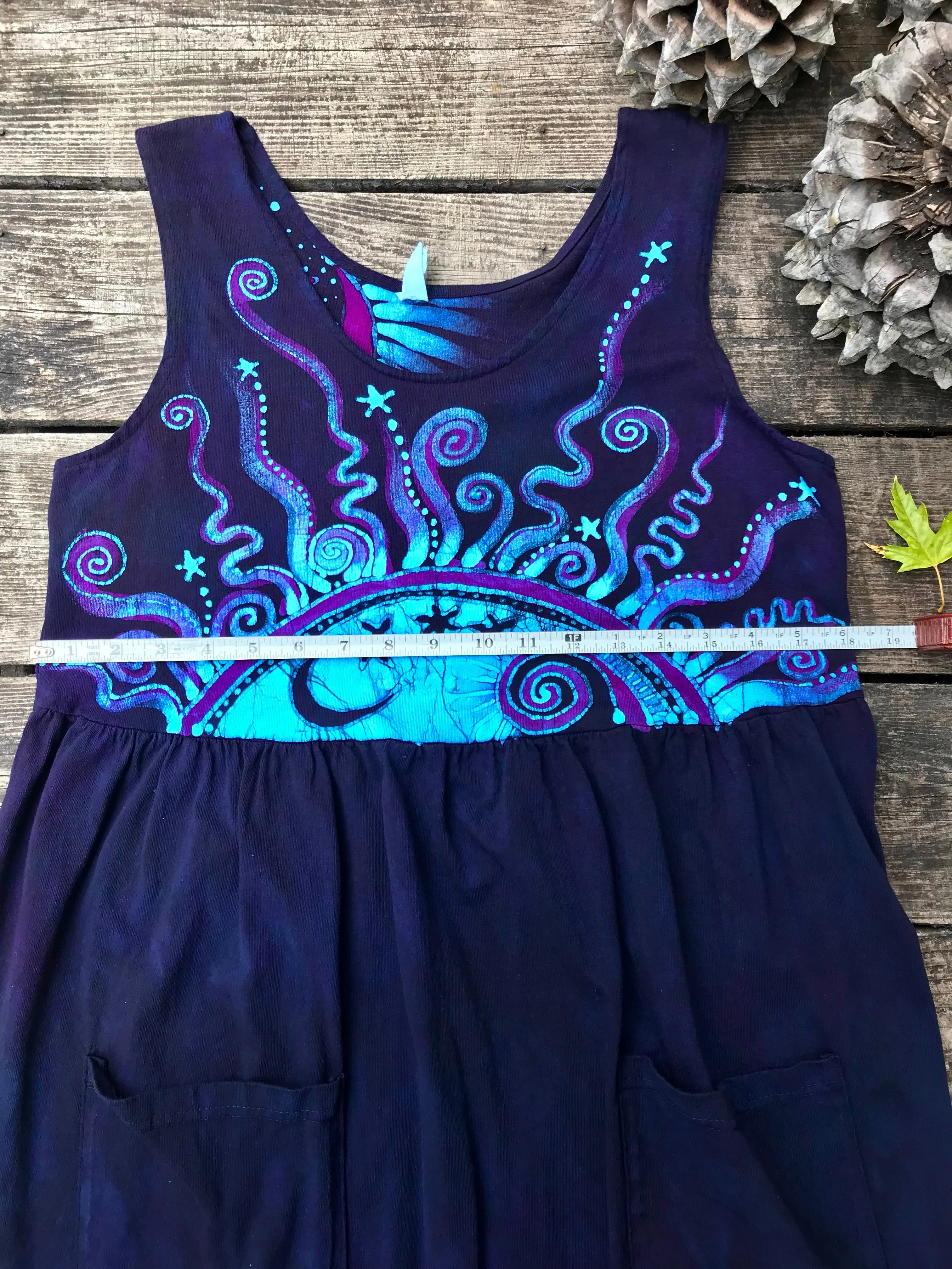 Mystic Moonlight with Turquoise Sunrise - Farmer's Market Pocket Dress - Size MEDIUM