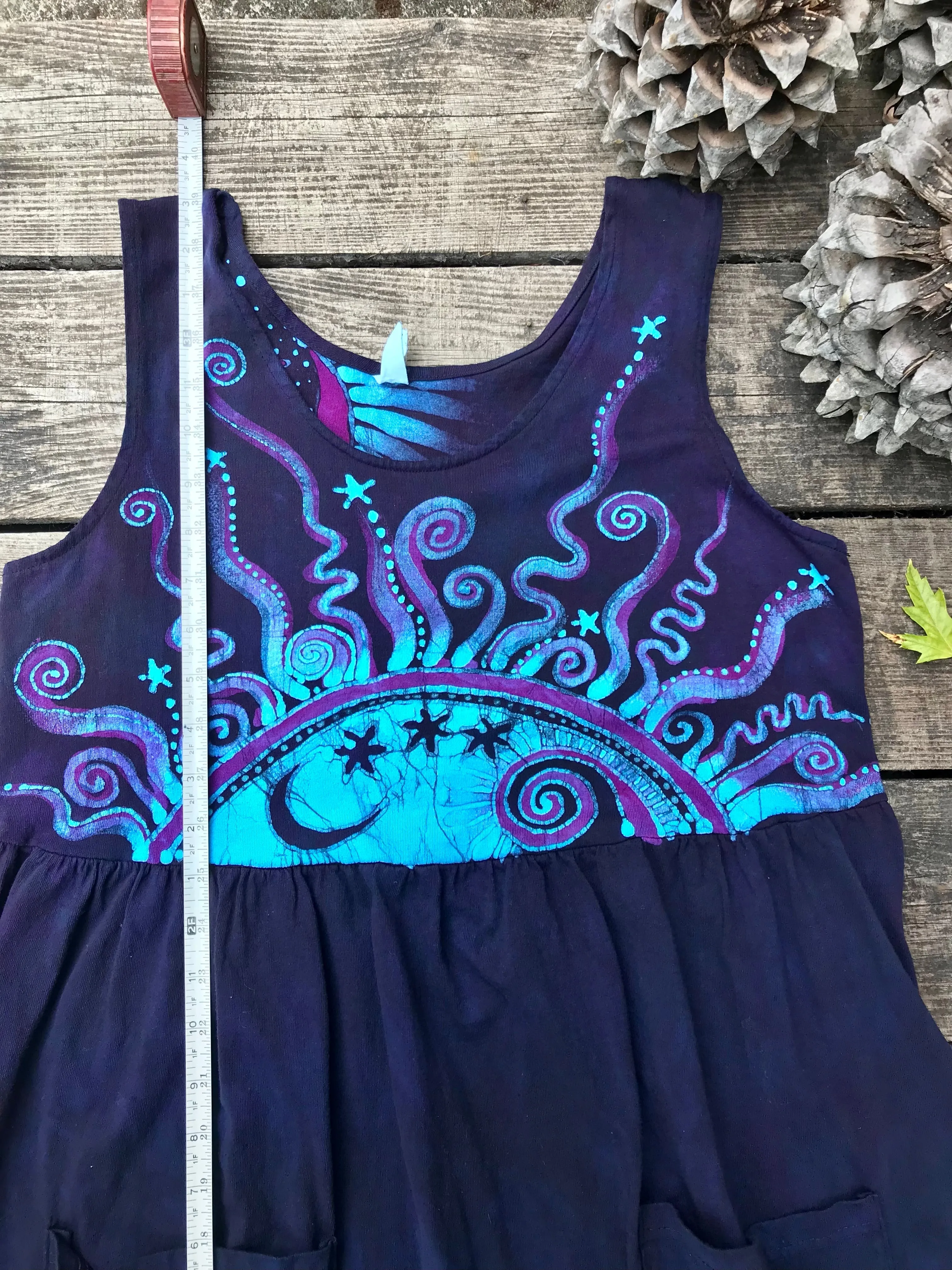 Mystic Moonlight with Turquoise Sunrise - Farmer's Market Pocket Dress - Size MEDIUM