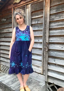 Mystic Moonlight with Turquoise Sunrise - Farmer's Market Pocket Dress - Size MEDIUM