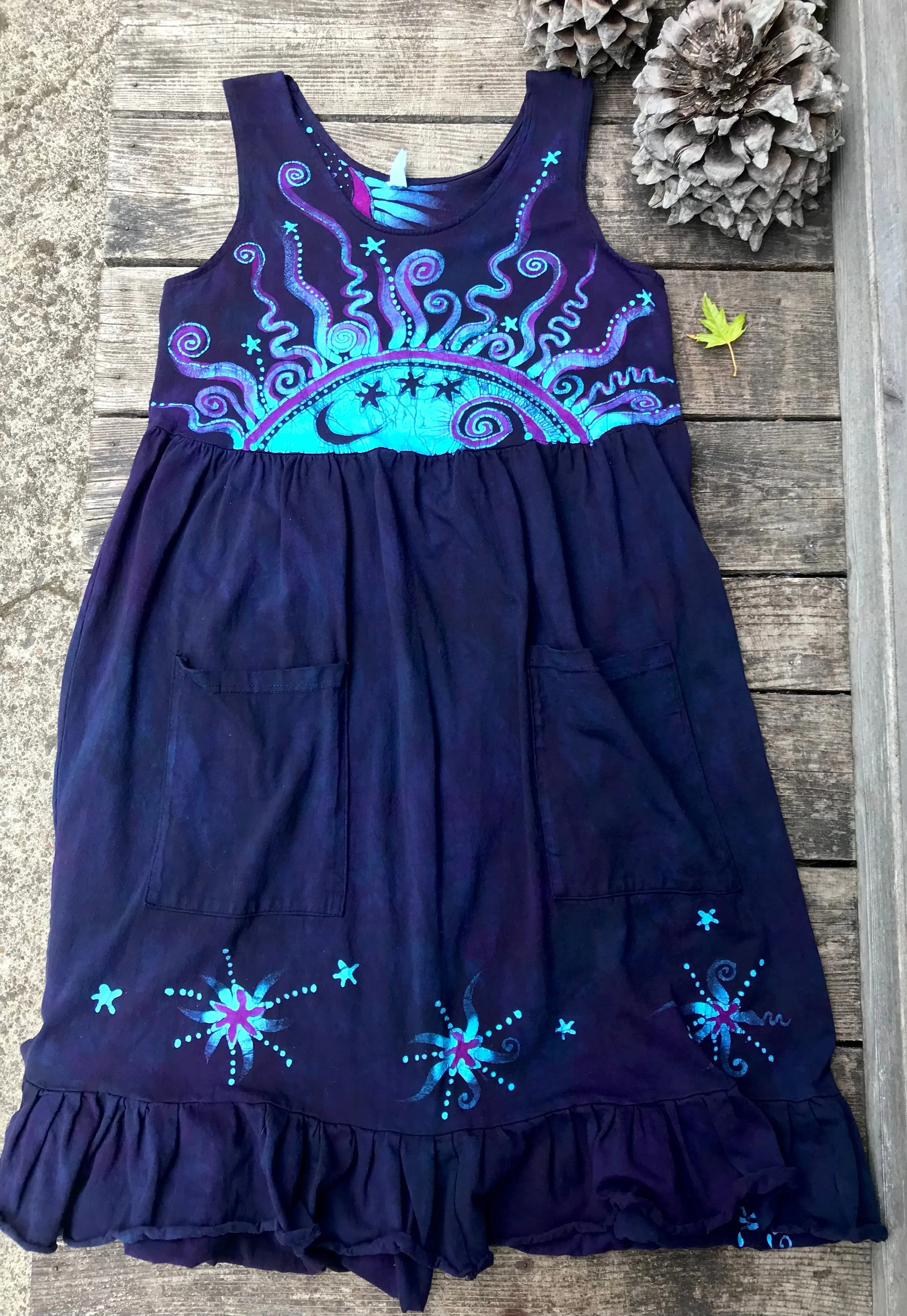 Mystic Moonlight with Turquoise Sunrise - Farmer's Market Pocket Dress - Size MEDIUM