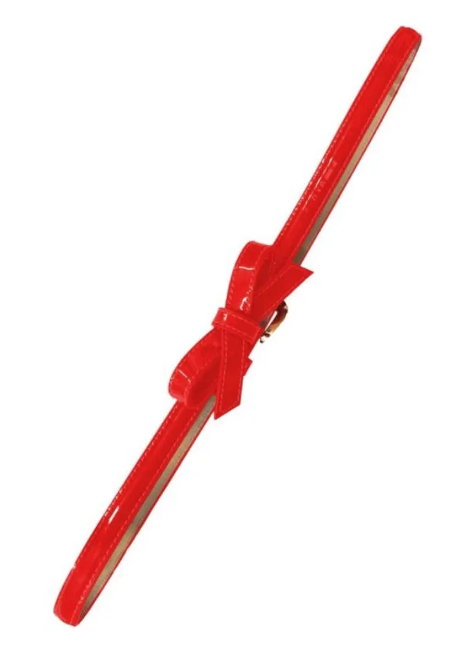 Narrow Patent Bow Belt in Red