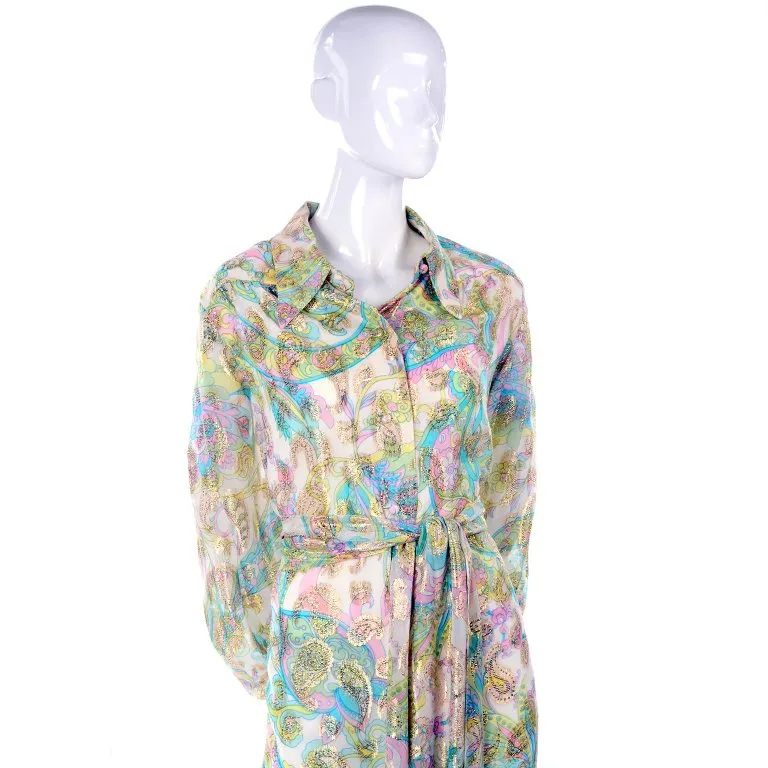 Nat Kaplan Couture Long Dress w/ Metallic Gold Paisley & Pastel Caftan Style