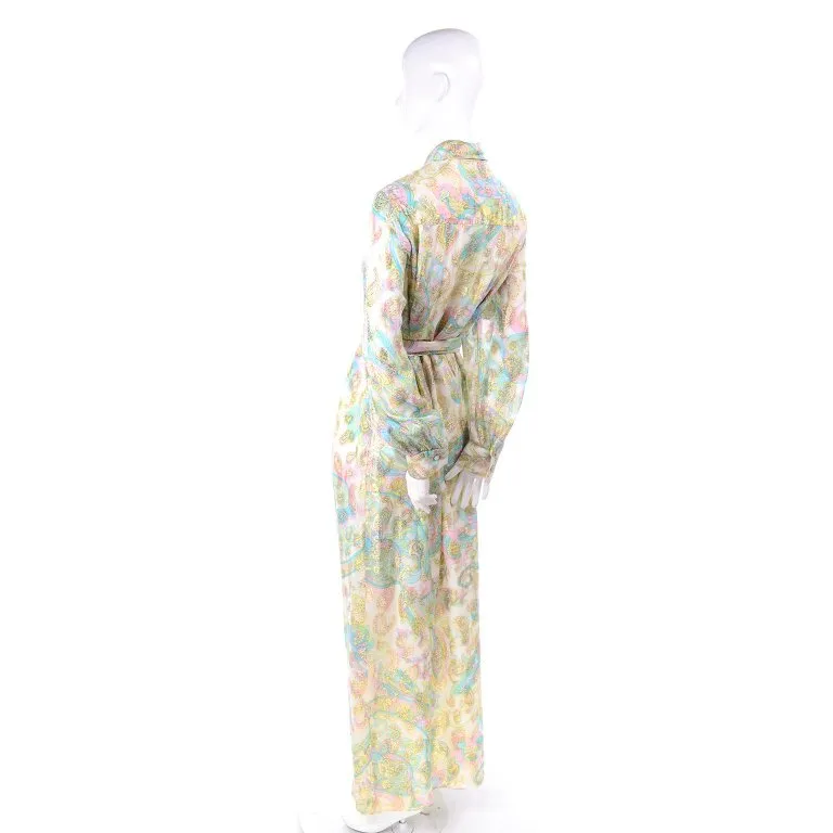 Nat Kaplan Couture Long Dress w/ Metallic Gold Paisley & Pastel Caftan Style