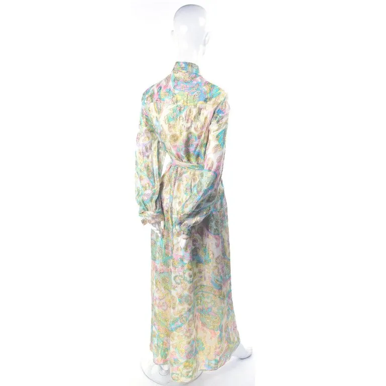 Nat Kaplan Couture Long Dress w/ Metallic Gold Paisley & Pastel Caftan Style