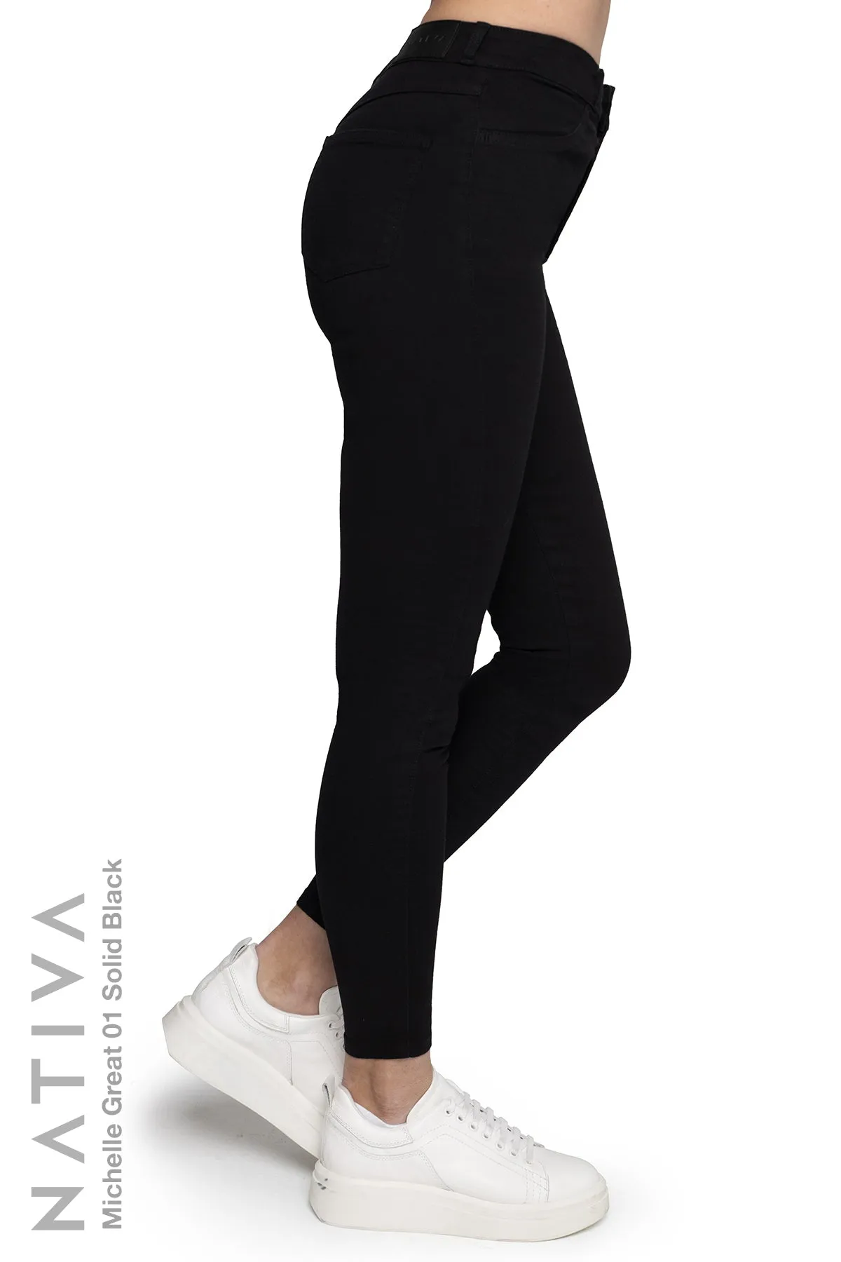 NATIVA, STRETCH JEANS. MICHELLE GREAT 01 BLACK, High Shaping Capacity, All-Season Wear, Hi-Rise Super Skinny Jeans