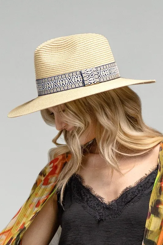 Natural Boho Panama Hat with Ethnic Band