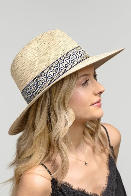 Natural Boho Panama Hat with Ethnic Band