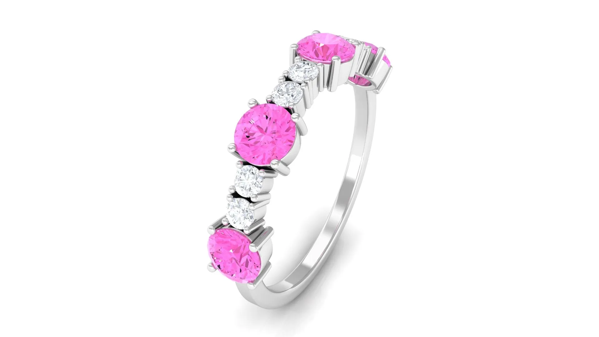 Natural Pink Sapphire and Diamond Half Eternity Ring