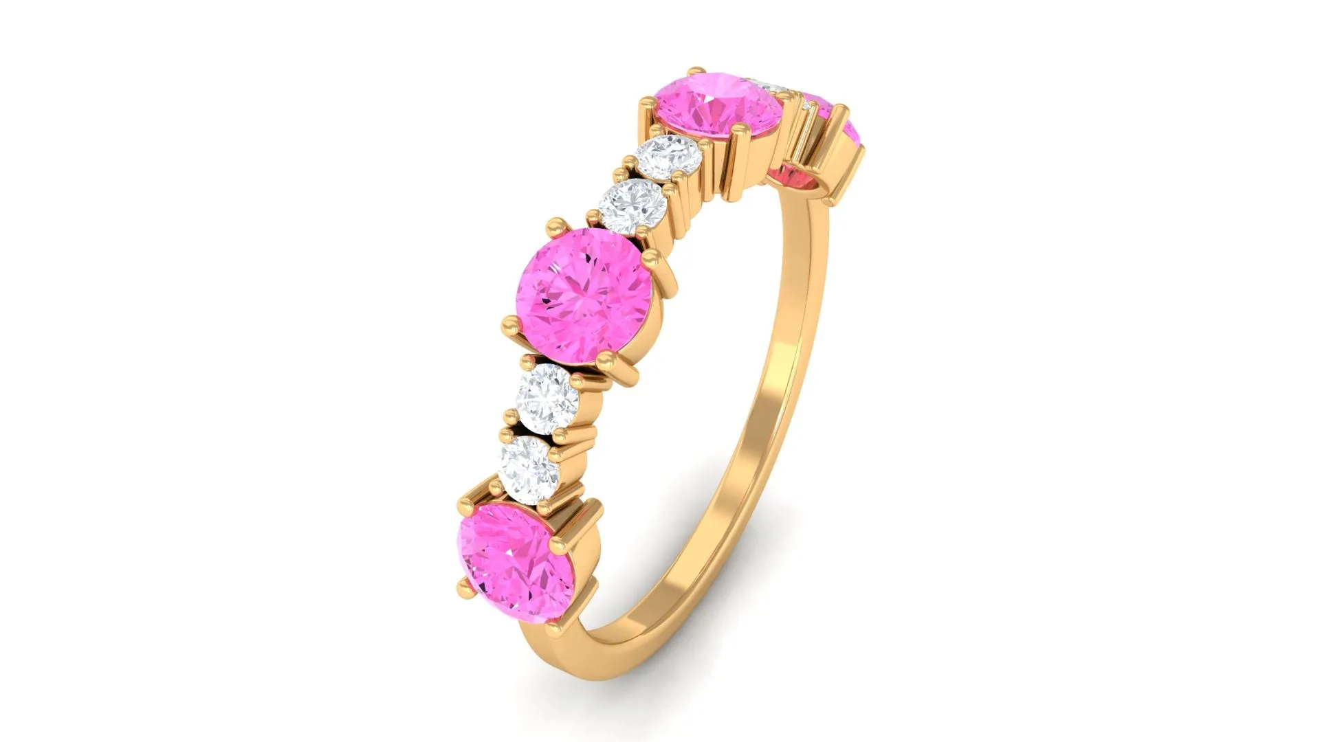 Natural Pink Sapphire and Diamond Half Eternity Ring