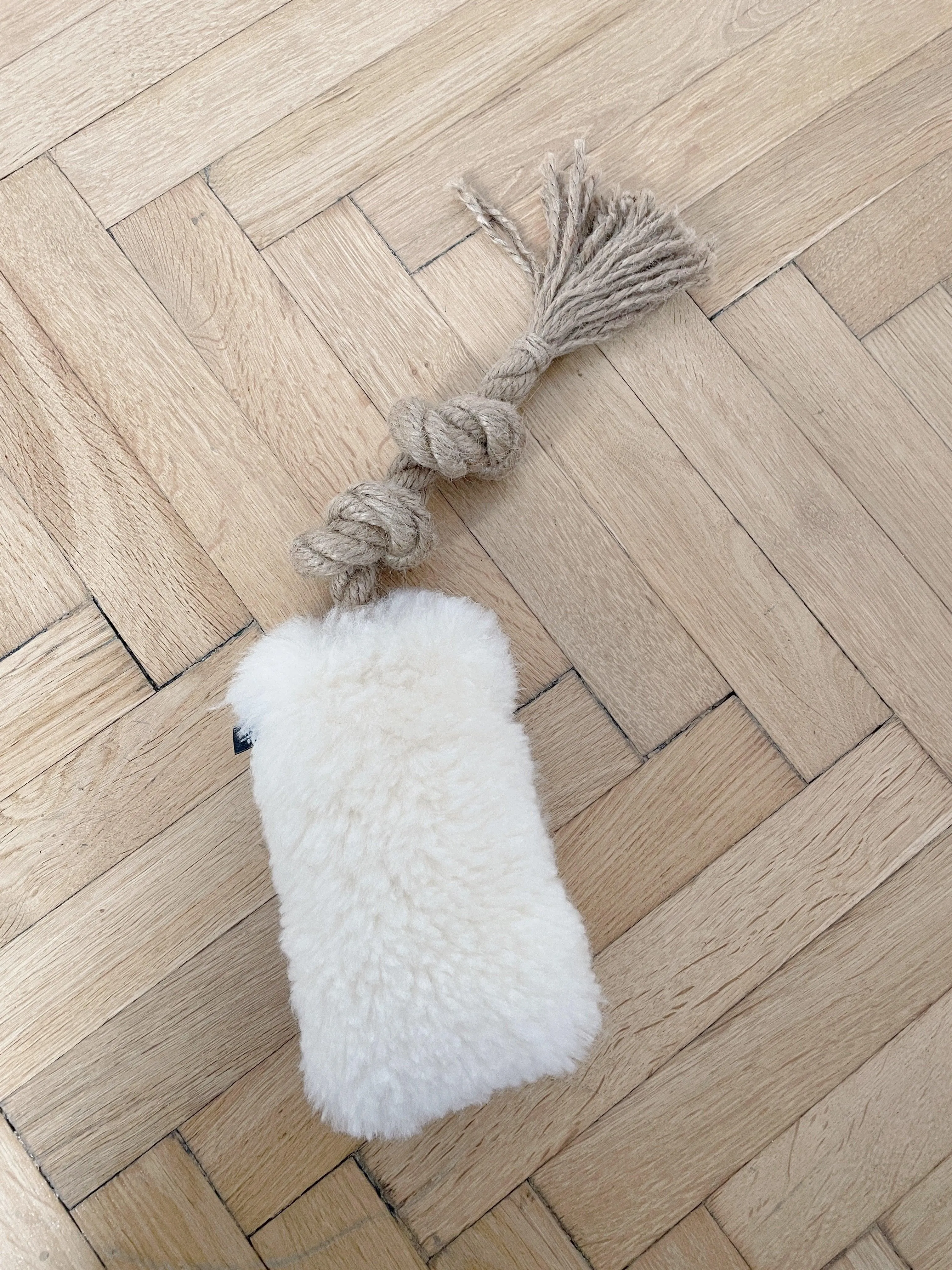 Natural Sheepskin Dog Tug Toy - White