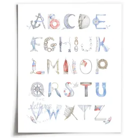 Nautical Alphabet Print - and Nantucket Nautical version | Unframed