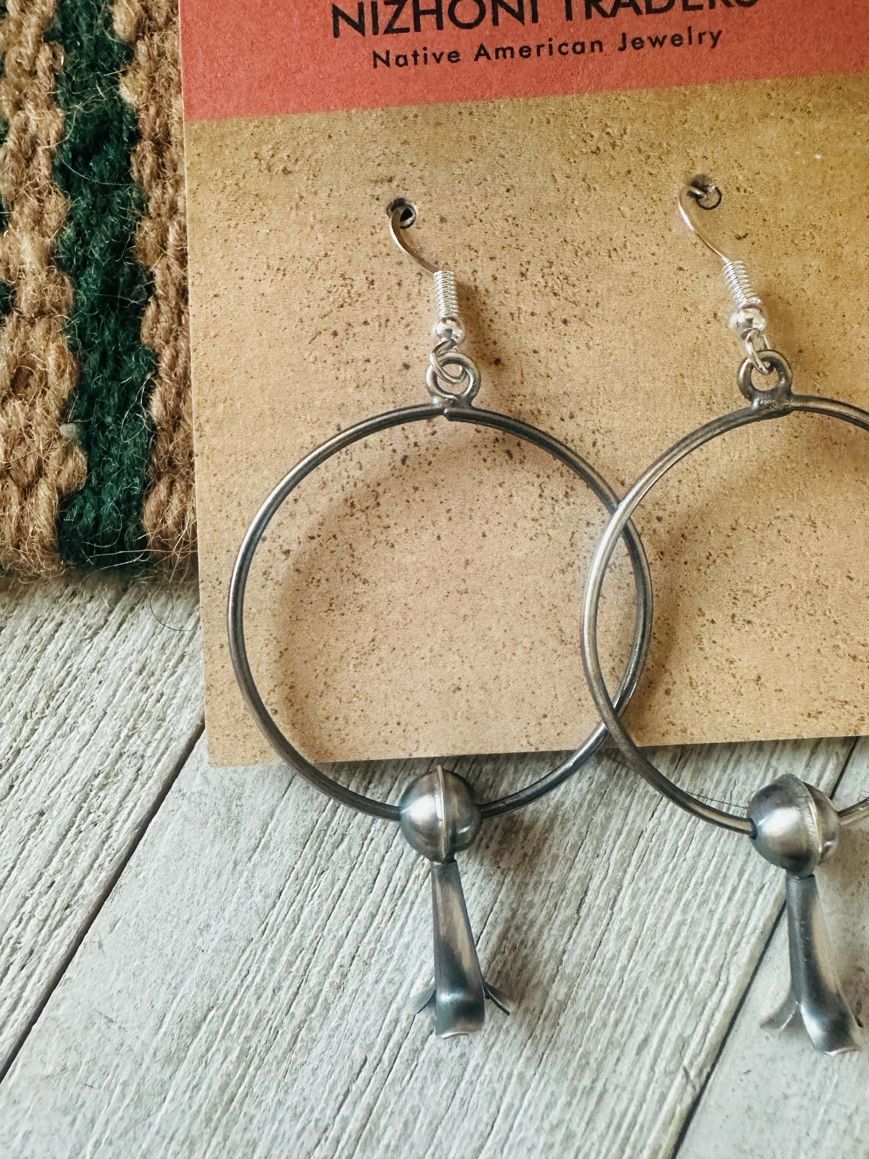 Navajo Sterling Silver Blossom Hoop Earrings